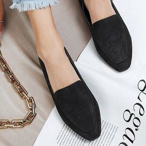 Black Faux Nubuck Loafers